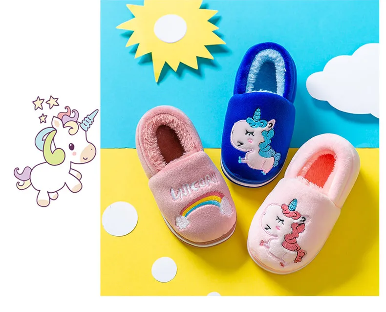 Toddler Autumn And Winter Sneakers Infant Kids Warm unicorn Shape Shoes Boys Girls Plush Soft-Soled Slippers