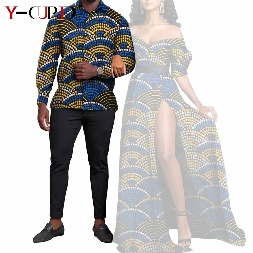 african couple outfits African Clothes for Couples Sexy Women Ankara Print Maxi Long Dresses Match Men Outfit Party Shirts Top and Pants Sets Y21C001 african gowns Africa Clothing