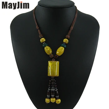 

Statement Fashion Ceramics Necklace Sweater Women Vintage Bohemia Multi layer Rope Chain Long Pendants Jewelry Bijoux