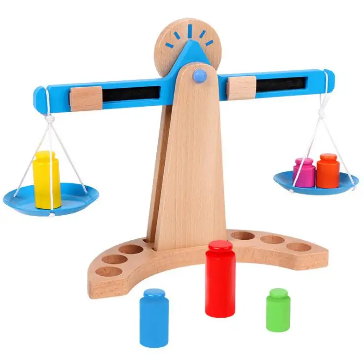 singe math Educational Wood Toys for Children Toy Small Wooden Balance Scale Toy With 6 Weights For Kids Baby Libra Scales