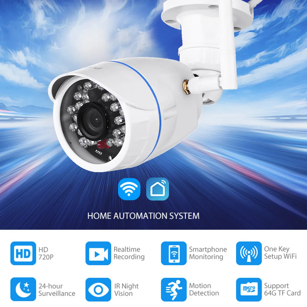 

Outdoor Waterproof WiFi IP Camera Wireless HD 720P Network Night Vision CCTV Camera Work Home Security Monitor