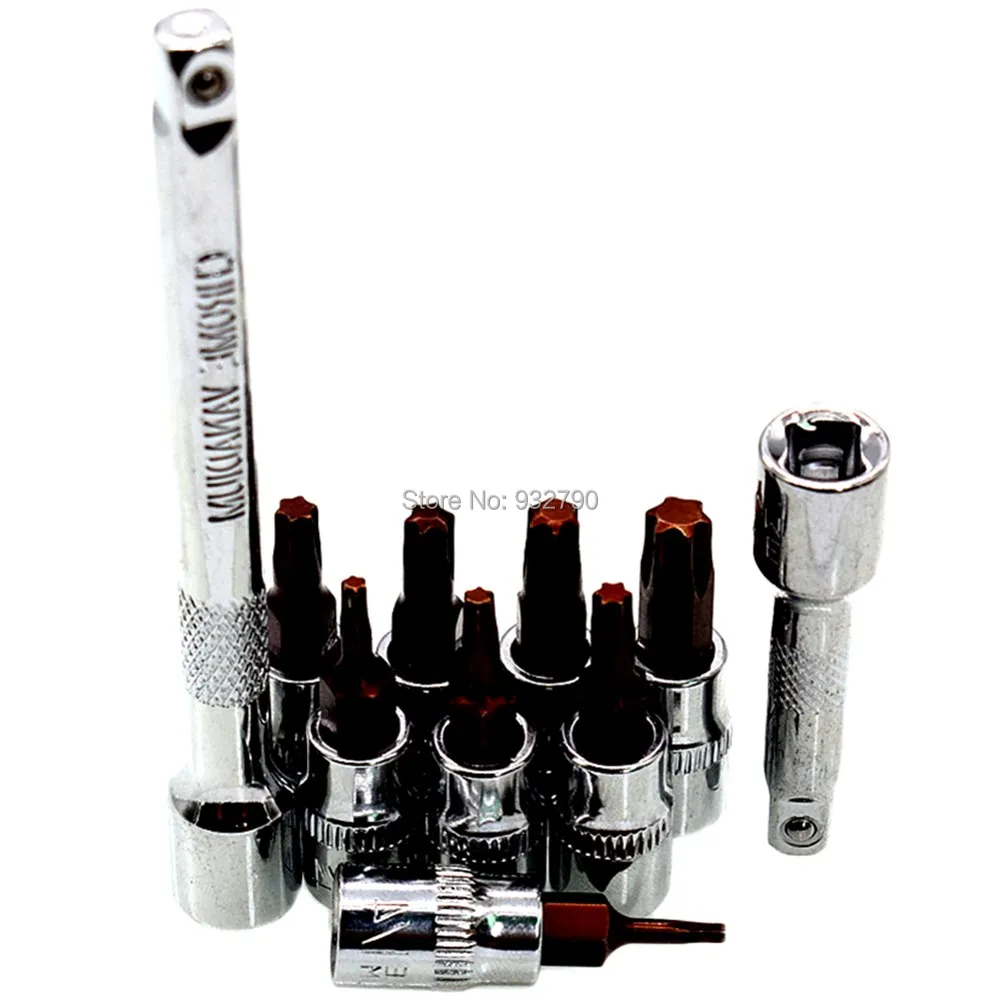 Набор торцевых Бит Torx Star 8 шт. головок 1/4 &quot T8 T10 T15 T20 T25 T27 T30 T40 + 2 1/4&quot приводной