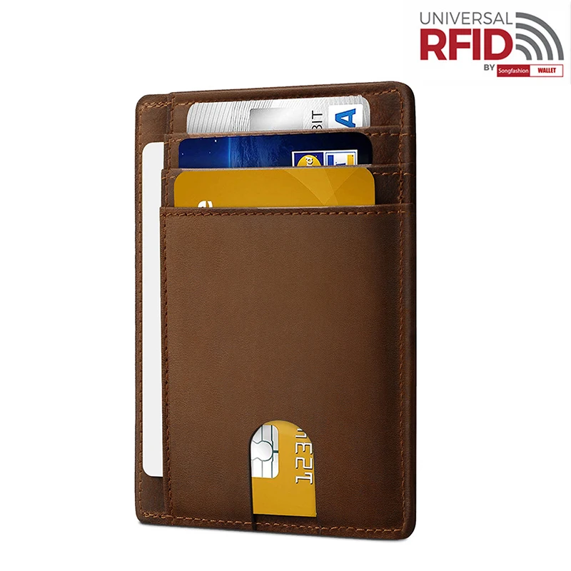 Coffee Ретро мужской кошелек, противоугонная кисть, RFID Кошелек для монет, яловая кожа, Открытый Тонкий клатч, много слотов для карт, кредитный держатель для карт - Цвет: Coffee