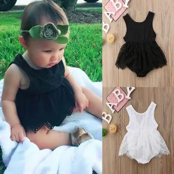 

Newborn Infant Toddler Baby Girl Lace Jumpsuit Sleeveless Sunsuit Outfits Solid Children Summer Clothing