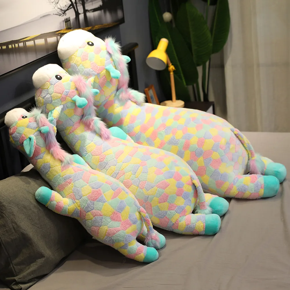 120 см милый Радужный олень, плюшевые игрушки для детей, мягкий укомплектованный лежащий олень, длинная подушка для сна с животными, кавайная кукла для девочек, подарки