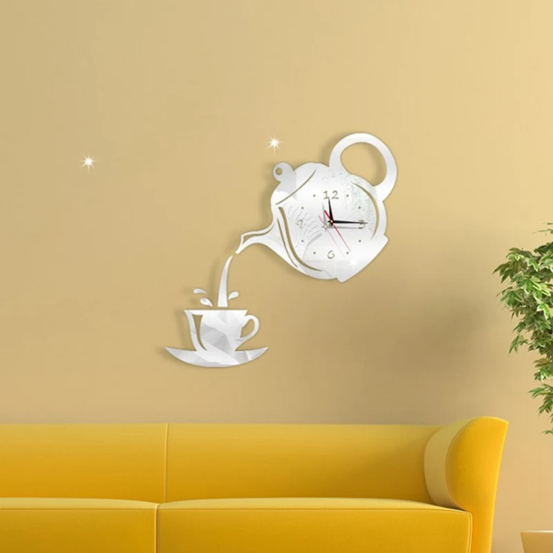 DIY акриловый чайник для кофейных чашек Креативные 3D настенные часы декоративные