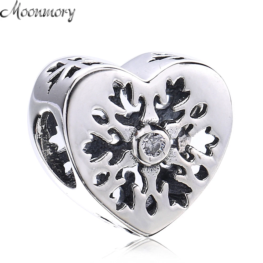 Moonmory любовь Снежинка Сердце Ажурное 925 пробы серебряные браслеты с подвесками