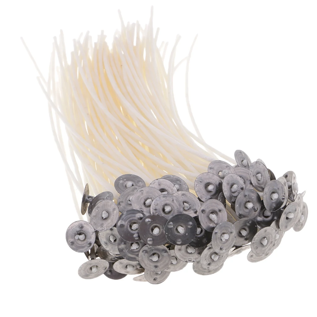 100 Pieces Natural Candle Wick, Low Smoke Pre-Waxed, Pre-Tabbed, 100% Natural Cotton Core, For Candle Making, DIY Candle