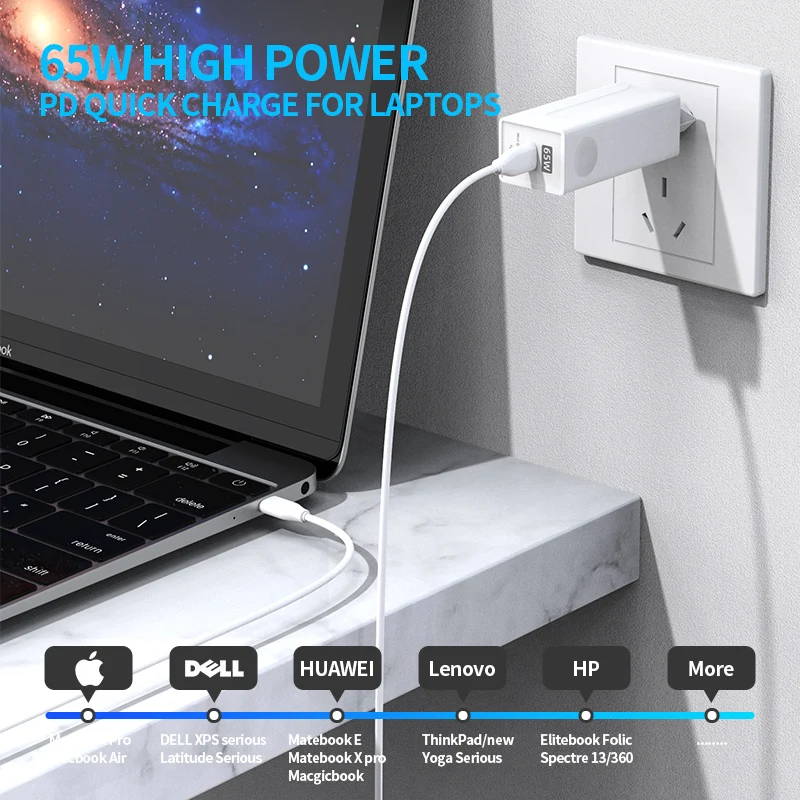 Sowray 65 Вт Ган зарядное устройство для ноутбука iPhone 12 мини Pro Max Macbook Dell Кабель с