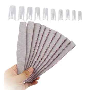

10Pcs Nail Art Sanding Buffer Buffing Manicure Grit Size 100/180 & 500Pcs Fake French Transparent Nails 10 Sizes