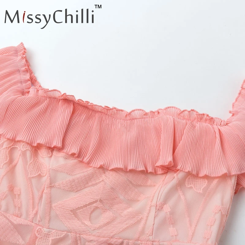 MissyChilli, сексуальное розовое кружевное платье с открытыми плечами, с рюшами, с открытой спиной, короткое вечернее платье, Клубное, элегантное, женское, с открытой спиной, мини-платье, Vestidos