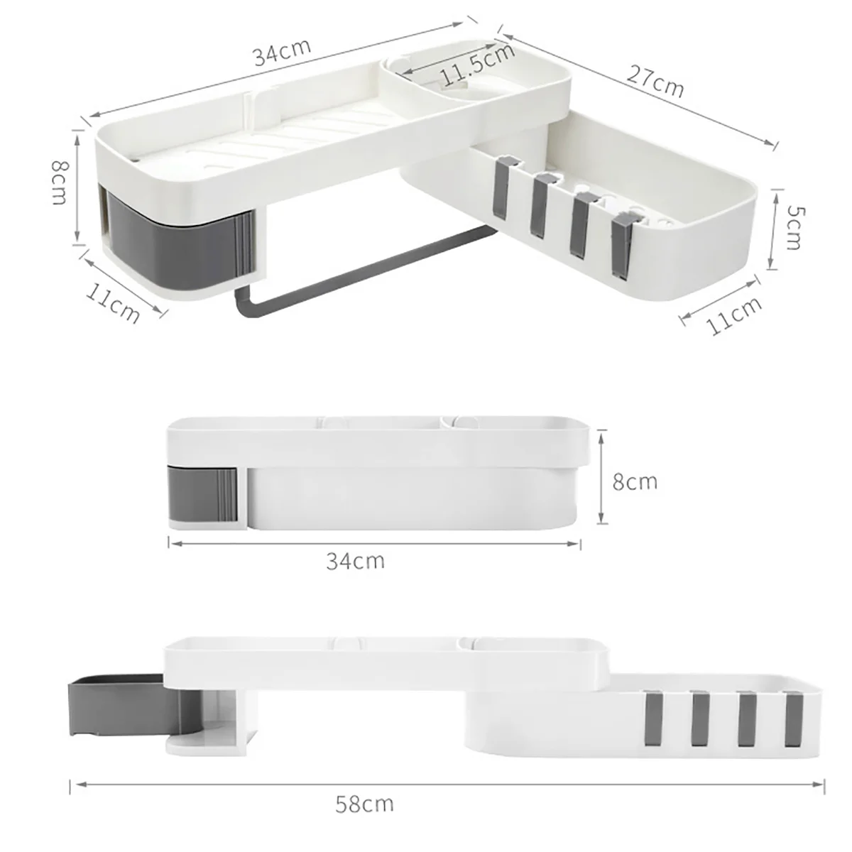 Punch-Free Corner Shower Shelf Bathroom Shampoo Shower Shelf Holder Kitchen Storage Rack Organizer Wall Mounted Type Shelves