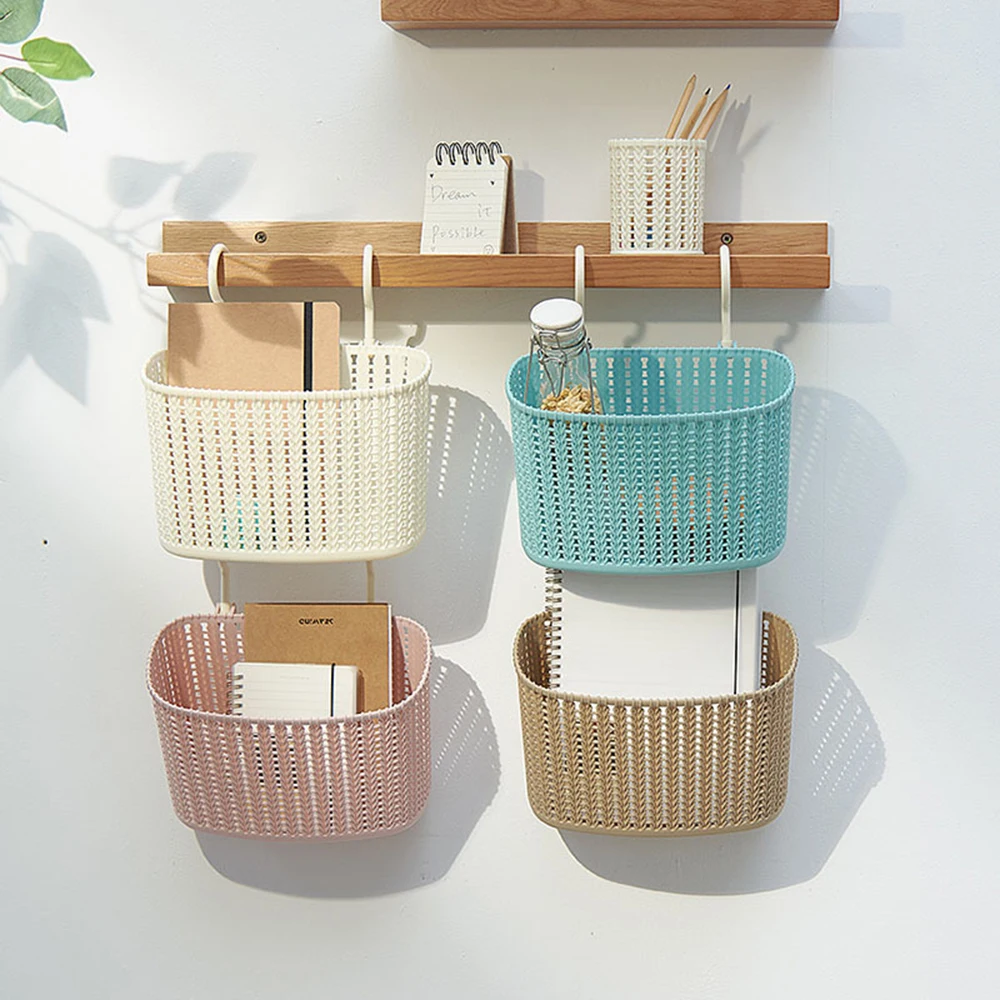 

1pc Bathroom Rattan Hanging Basket Multifunction Kitchen Storage Basket With Hook Wall-Mounted Bath Wash Basket