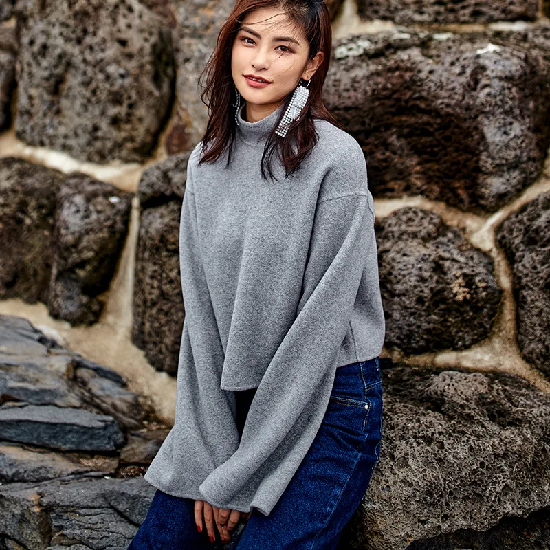 

The 2019 Winter Boutique Solid Color Double - Sided Wear Fashion Loose Double - Sided Tweed Pullovers Women Clothing Sweatshirt