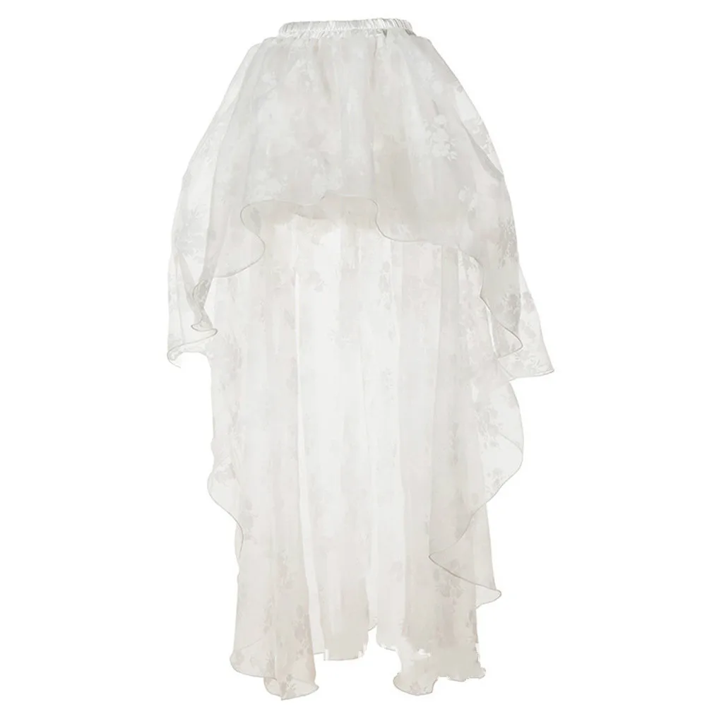 white skirt Черно-белая женская готическая фатиновая юбка в стиле стимпанк, длинное кружевное бальное платье с цветочным рисунком, винтажное платье для танцев и вечеринок, корсет, юбки для женщин, 6XL - Цвет: white skirt