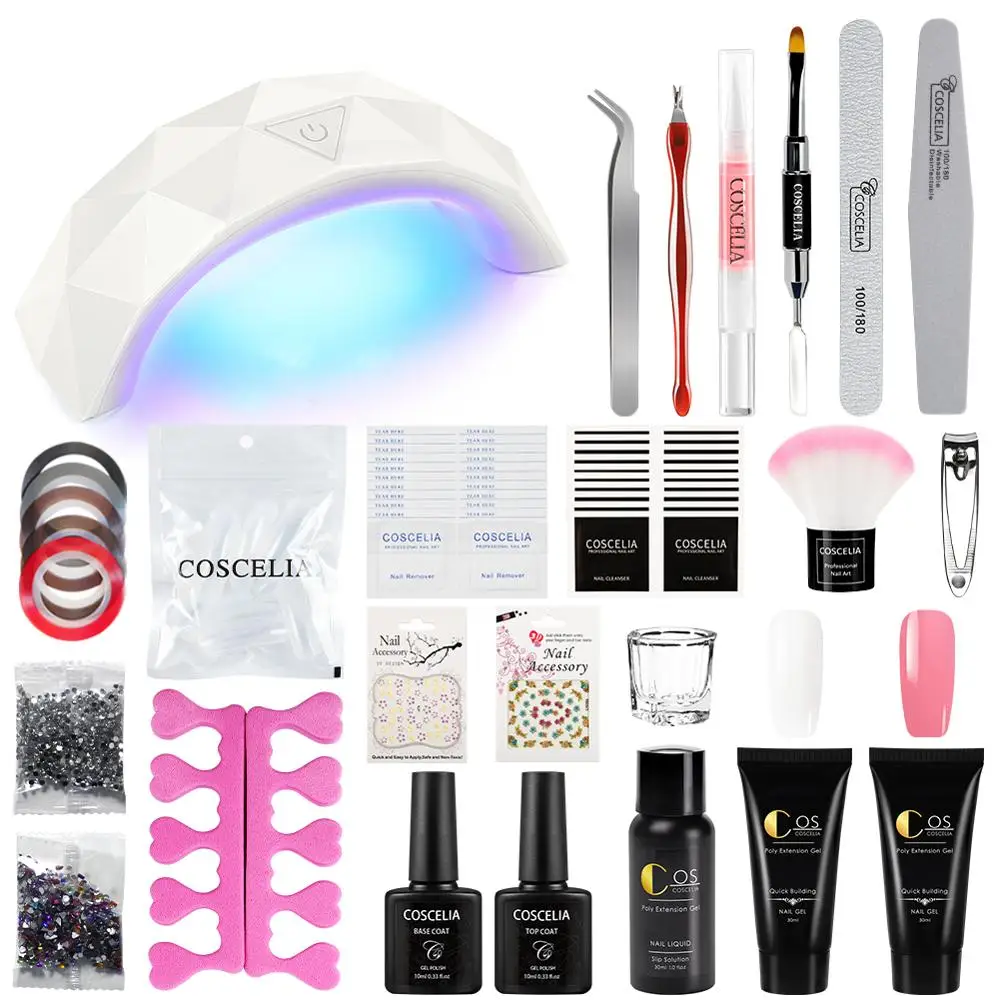 White Lamp 2 Gel COSCELIA маникюрный набор, полигелевый набор, 15 мл, удлиненный строительный полигелевый Набор для французского, прозрачный дизайн ногтей, наконечники для ногтей, мини-лампа - Цвет: White Lamp 2 Gel