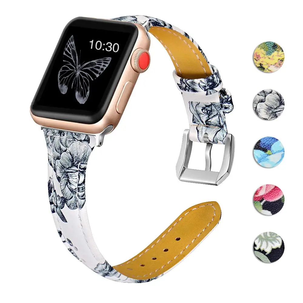 Joyozy печати сплошной цвет изысканный для apple watch series 5/4/3/2/1 ремень кожаный ремень для наручных часов iWatch, ремешок 38 мм 40 мм 42 44 мм