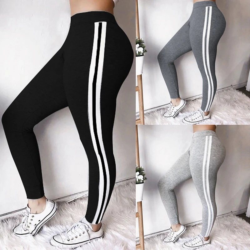 Plus Size Clothing for Women Seamless Booty Lifting Leggings New Black Gray Sport Gym Workout Striped Stretchy Pants High Waist