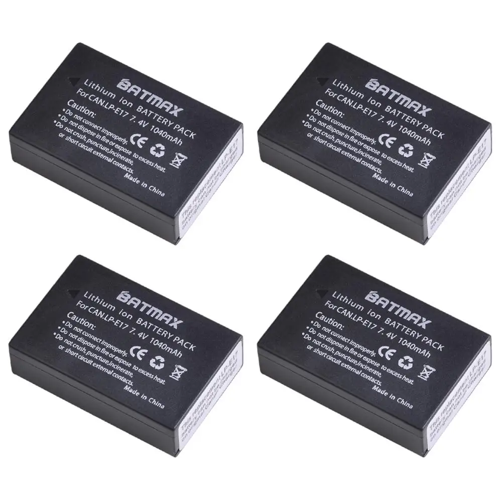 4X LP-E17 LPE17 LP E17 Battery + LED USB Dual Charger with Type C for Canon EOS RP, Rebel SL2, SL3, T6i, T6s, T7i, M3, M5, M6 rechargeable battery camera battery camera battery charger rechargeable battery charger
