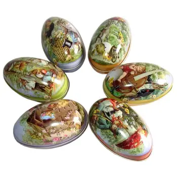 

Wholesale 100pcs/lot Big Size Easter Egg Tin Box Mixed Pattern Wedding Candy Box Storage Case Wholesale