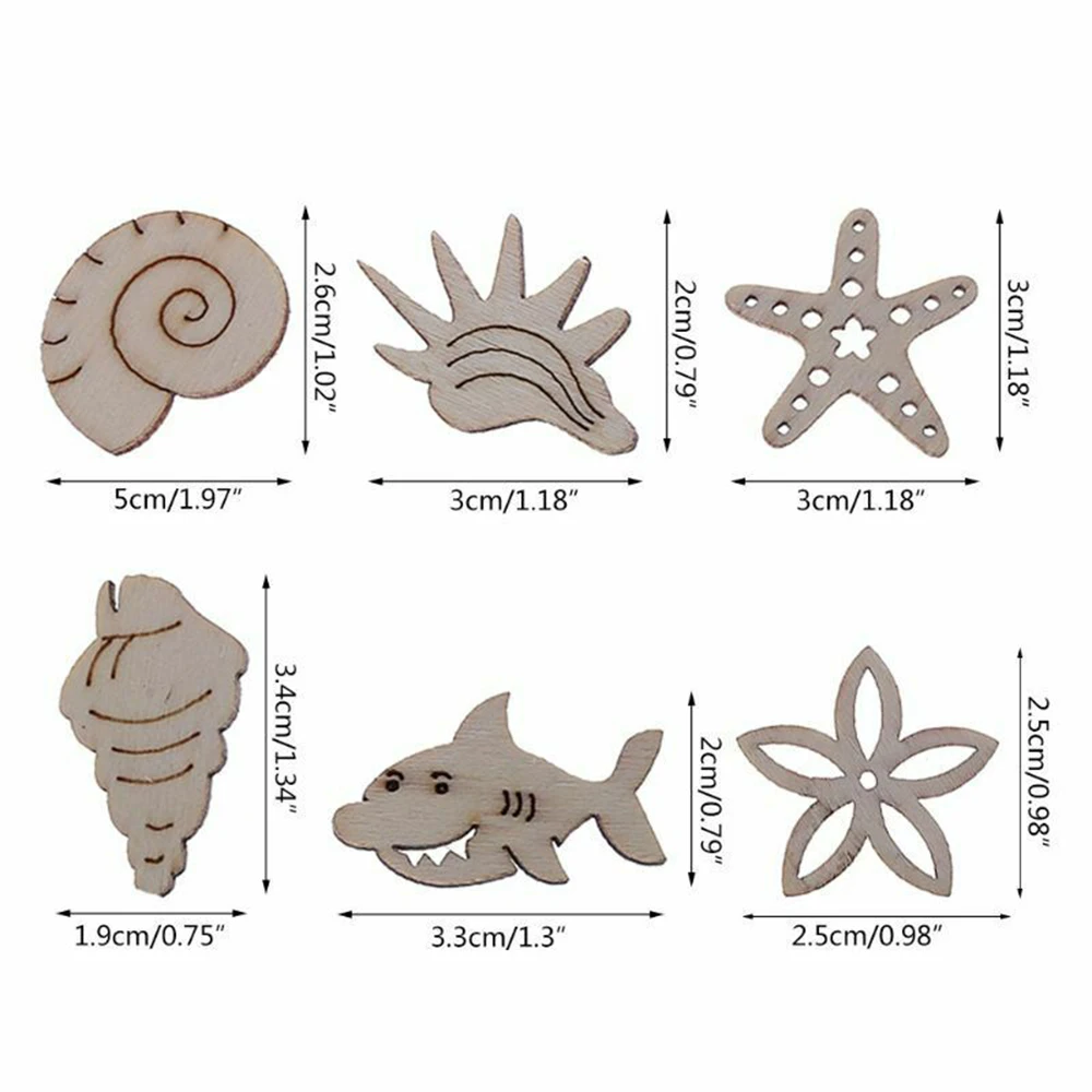 Wooden 50Pcs/Pack Craft Animal Sea Shell DIY Embellishment Scrapbook Laser Cut Ornaments Handmade Wooden Supplies