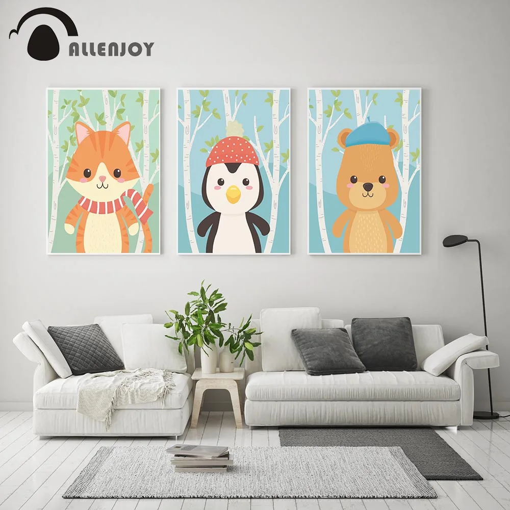 Allenjoy картины животных мультфильм лиса курица медведь Джунгли леса Постеры-холсты детские комнаты картины фрески