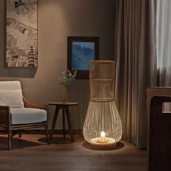 

Individuality High Quality Hand Knitting Bamboo E27 Floor Lamp Chinese Traditional Living Dining Room Bedroom Study Floor Lights