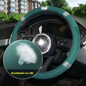 

Car Steering Wheel Cover Queen Crown Diamond Ice silk Set Four Seasons Universal for Ladies Girls Auto Car Interior Accessories