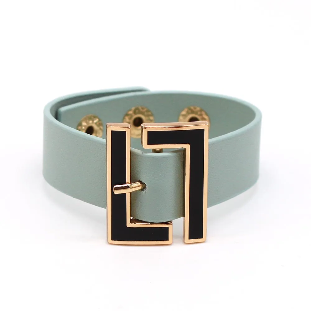 Metal Bracelet Fashion Wide Leather Bracelet for Women Black Geometric Metal Bracelet Wrap Charm Jewelry Femme Gift leather bracelet