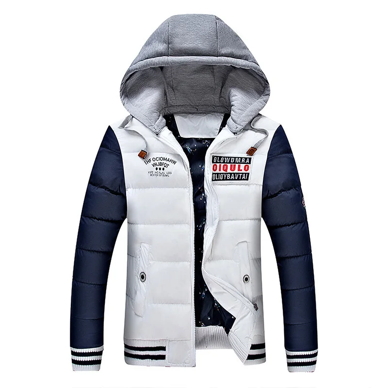 Fashionable Thick Parka Cotton Jacket for Men Autumn Winter Casual Clothing Classic Warm Windbreaker with Zipper Hoodie - Цвет: White Jacket