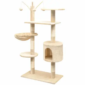 

Feature-packed Cat Tree with Sisal Scratching Posts 125 cm Beige Hammock Grey Multi-storey Cats' play Centre Platforms Houses
