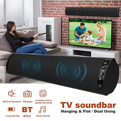 TV Sound Bar Speaker with Wired Digital Optical Audio RCA AUX USB TF Card Input with Remote Bass Stereo Surround Voice