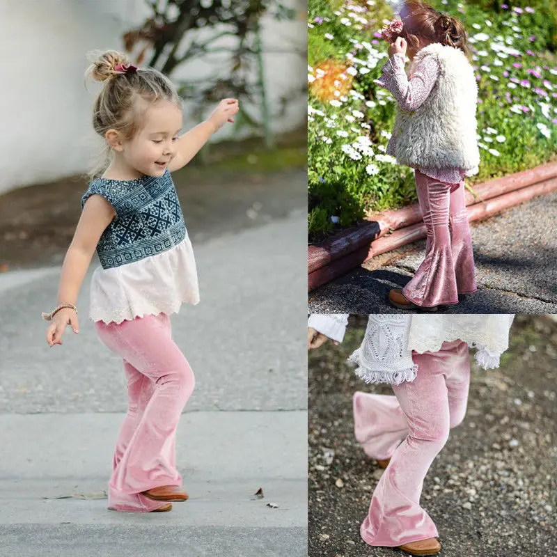 Штаны для девочек, детские Стрейчевые штаны с широкими штанинами для маленьких девочек, длинные штаны
