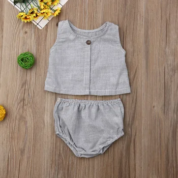 

Summer Newborn Baby Girl Clothes 2Pcs Sleeveless T-shirt Shorts Casual Comfortable Infant Girl Striped Suit