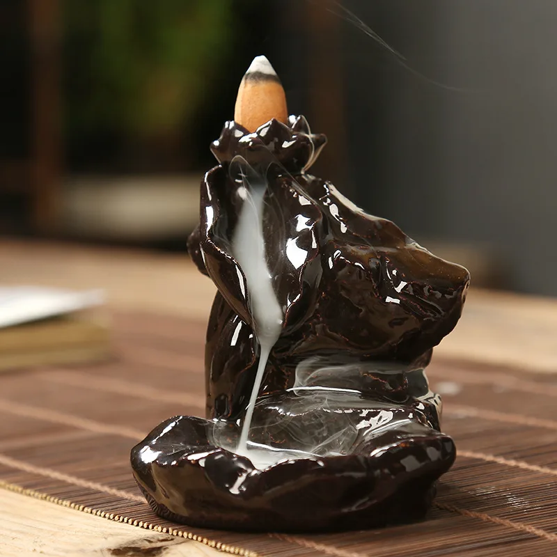 19 Style Creative Ceramic Incense Holder Portable Backflow Censer Aromatherpy Burner with Reflux Cones+ 10Pcs Incense - Цвет: Светло-серый