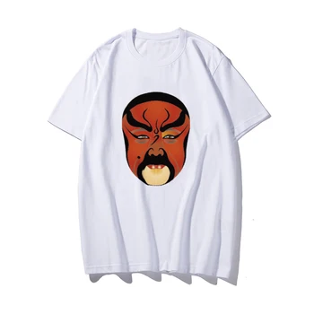 

Chinese Peking Opera Unseix Mask Print T-Shirt Funny 100% cotton short sleeved T-shirt XLS032