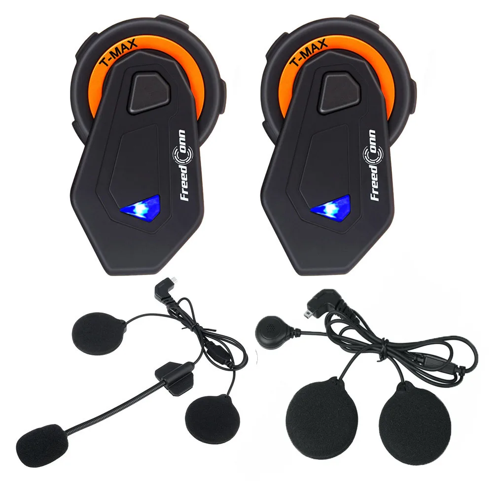 2 шт FreedConn T-Max мотоциклетный шлем Bluetooth Интерком 6 райдеров гарнитура с fm-радио Moto Intercomunicador Bluetooth 4,1 - Цвет: 1hard and 1soft mic