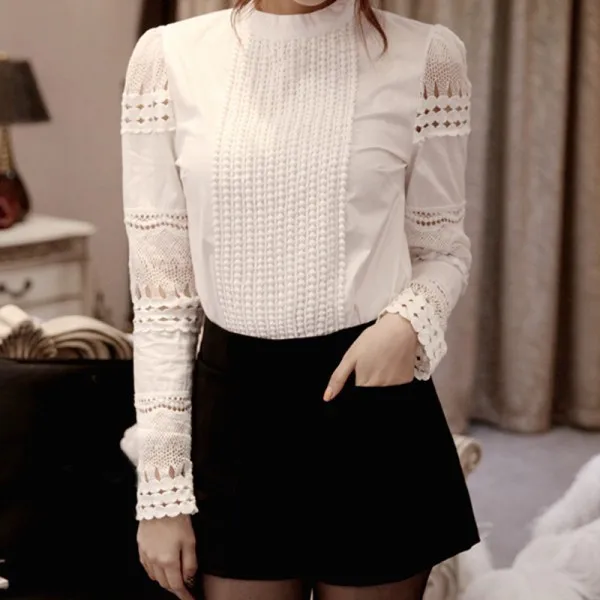 

ETOSELL White Blusas Women's Long Sleeve Lace Crochet Tops Blouses Women Fashion Blouse