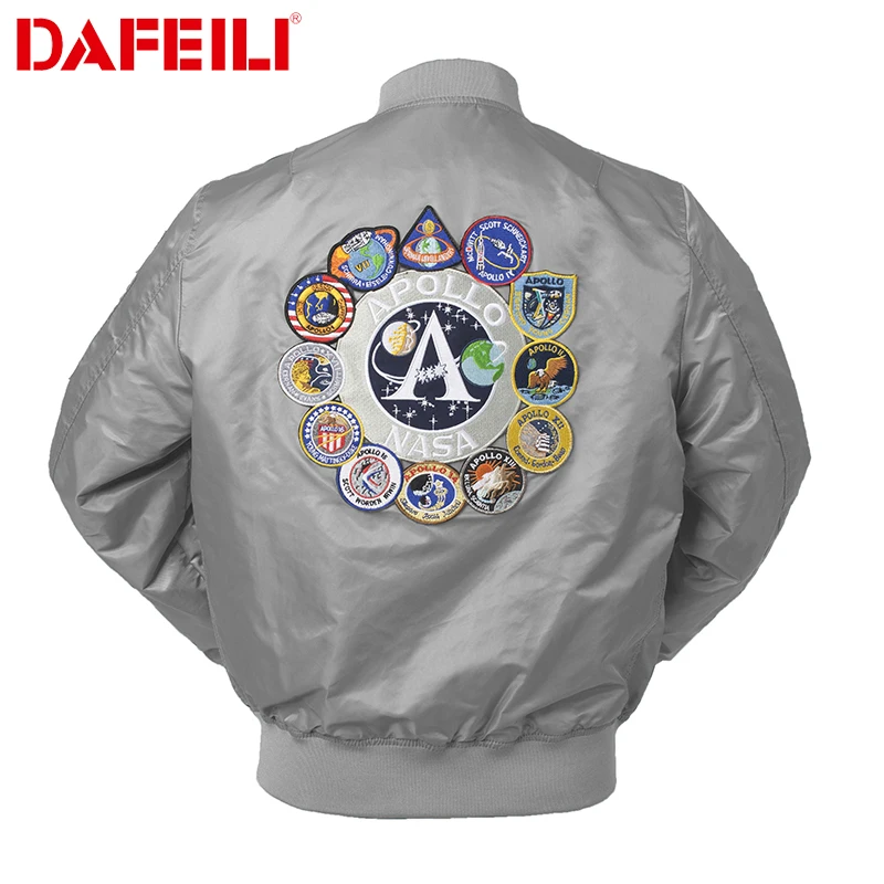 

2018 New Autumn Apollo Thin 100th SPACE SHUTTLE MISSION Thin MA1 Bomber Hiphop US Air Force Pilot Flight College Jacket For Men