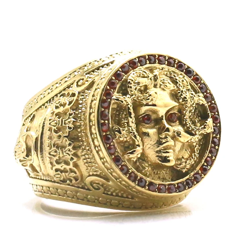 Кольцо Medusa с красным камнем и черепом унисекс из нержавеющей стали 316L
