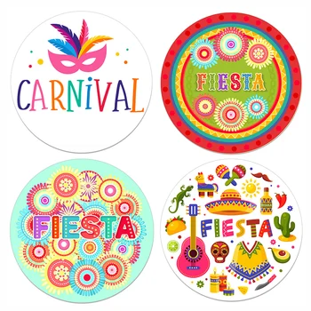 

24/48pcs Fiesta Party Birthday Stickers Round Seal Sticker Label Mexican Fiesta Party Decoration Holidays Supplies