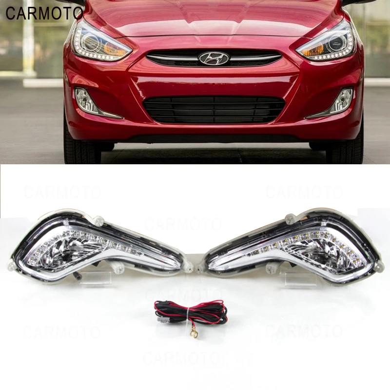 

2PCS Led For Hyundai Accent Solaris 2012-2018 Daytime Running Light Front Bumper Driving Fog Lamp Daylight Headlight DRL