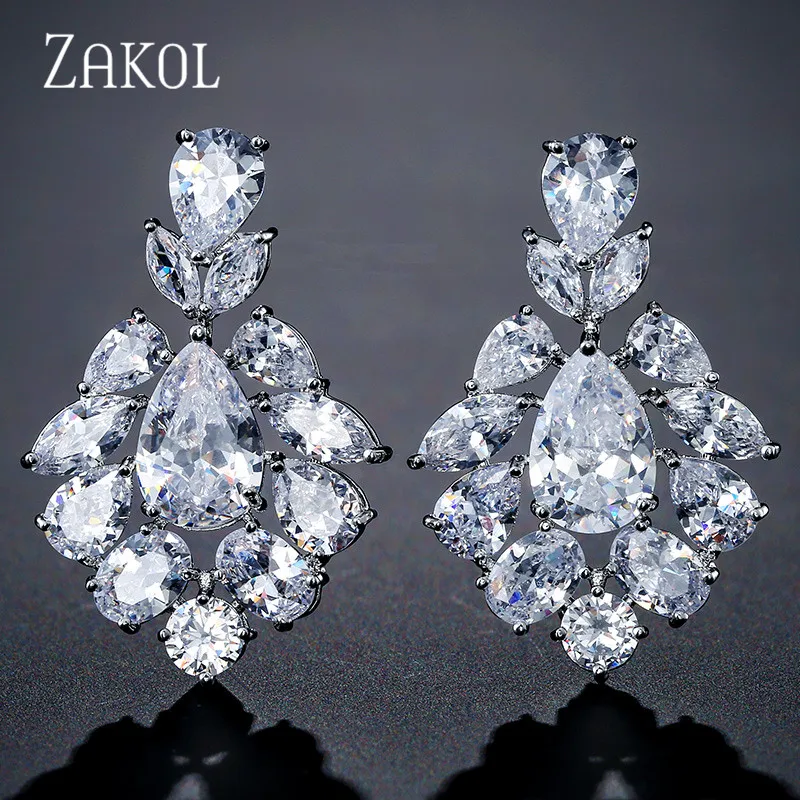 ZAKOL, элегантные серьги-капли высокого качества с кубическим цирконием, огранка маркиза для женщин, Свадебные вечерние, Подарочные ювелирные изделия FSEP2190