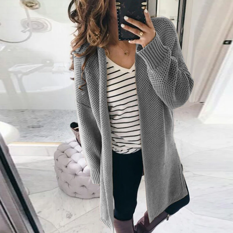 Womens Sweaters Ladies Cardigans Autumn Long Sleeve Pullovers Open Front Solid Casual |
