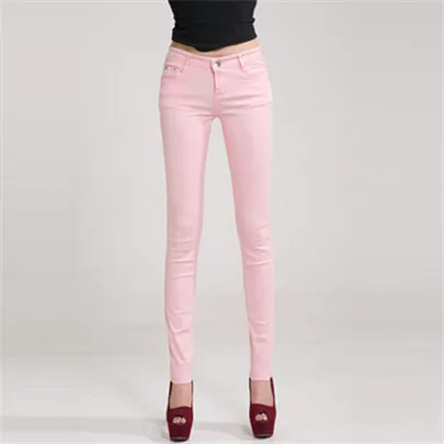 K104 Pink LJCUIYAO Для женщин Карамельный цвет штаны, брюки-карандаш, осень в элегантном офисном стиле, брюки со средней посадкой для Для женщин обтягивающие джинсы брюки для девочек - Цвет: K104 Pink
