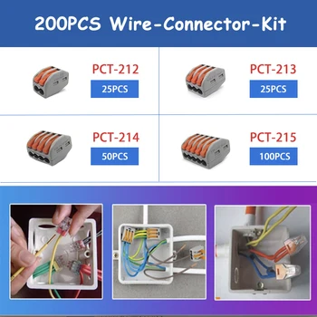 

200PCS/SET 222-412/413/414/415 Min DIY Quick Fast Wire Led Strip Cable Connector Push-in Terminal Block Assortment Kit Home Tool
