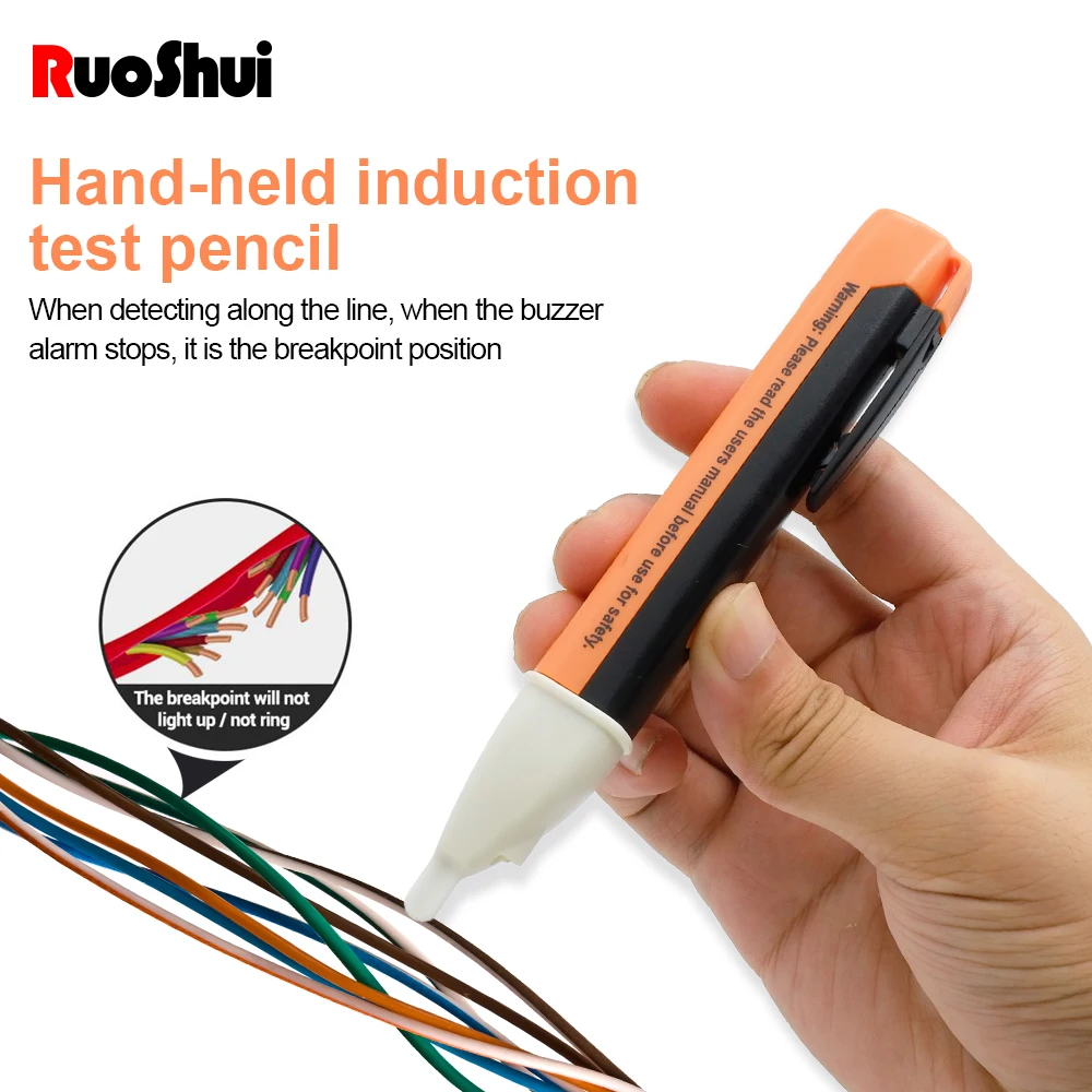 

RuoShui AC Voltage Detector Electric Compact Pen Sensitivity 90-1000V Alert pen for Electrician Tools Non-Contact tester Pencil