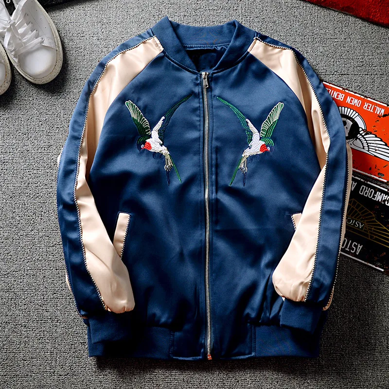 Deft Красный Стиль Знаменитостей весна и осень Yokosuka пилоты кран Горячая вышитая куртка пары бейсбольная форма куртка