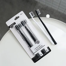 4 шт., простая парная зубная щетка, зубная щетка для взрослых, черная и белая, с бамбуковым углем, мягкая щетина, зубная щетка для дома, уход за полостью рта