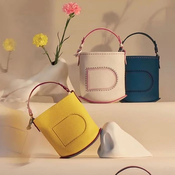 

D Word Panelled Bucket Bag Chain Shoulder Bag Female Crossbody Bag Womens Luxury Designer Brand Handbags Bolso de hombro